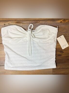 Gaze White Strapless Tie Front Tube Crop Top Womens Large Textured Boho